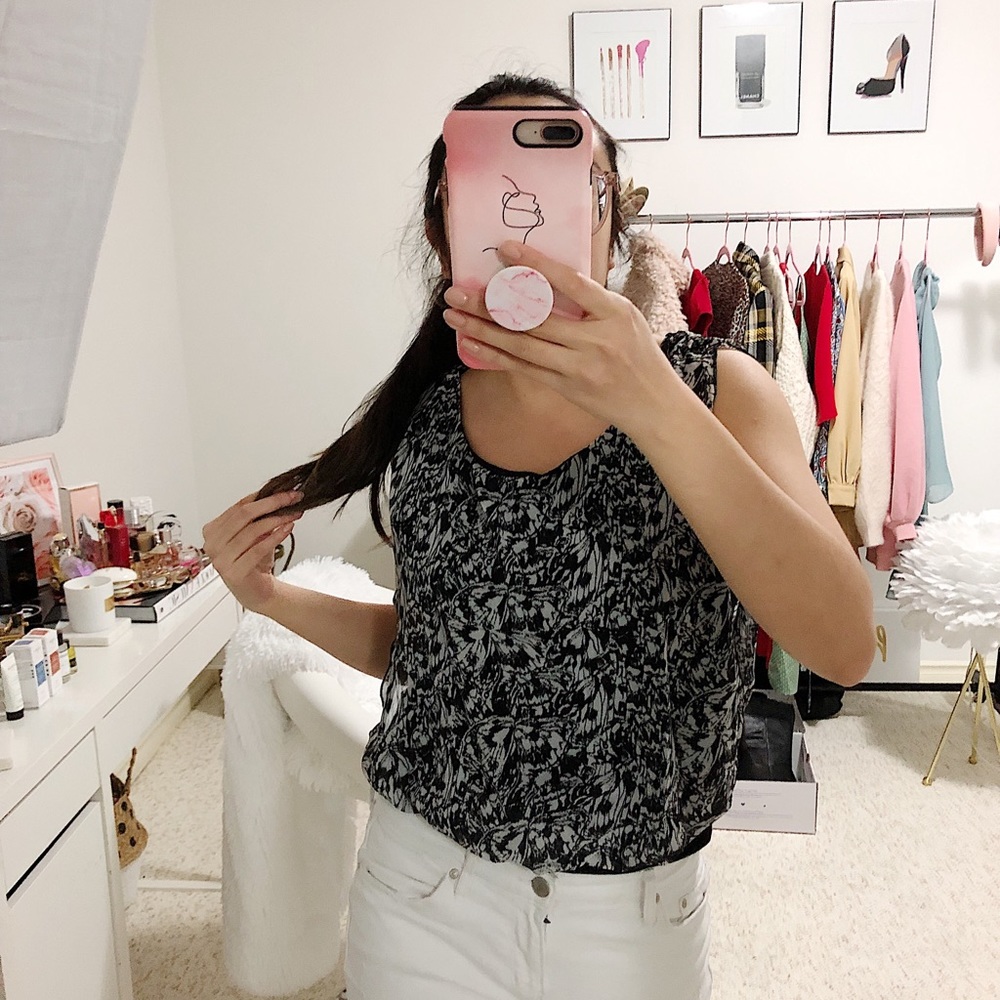 Patterned Black Chiffon Top